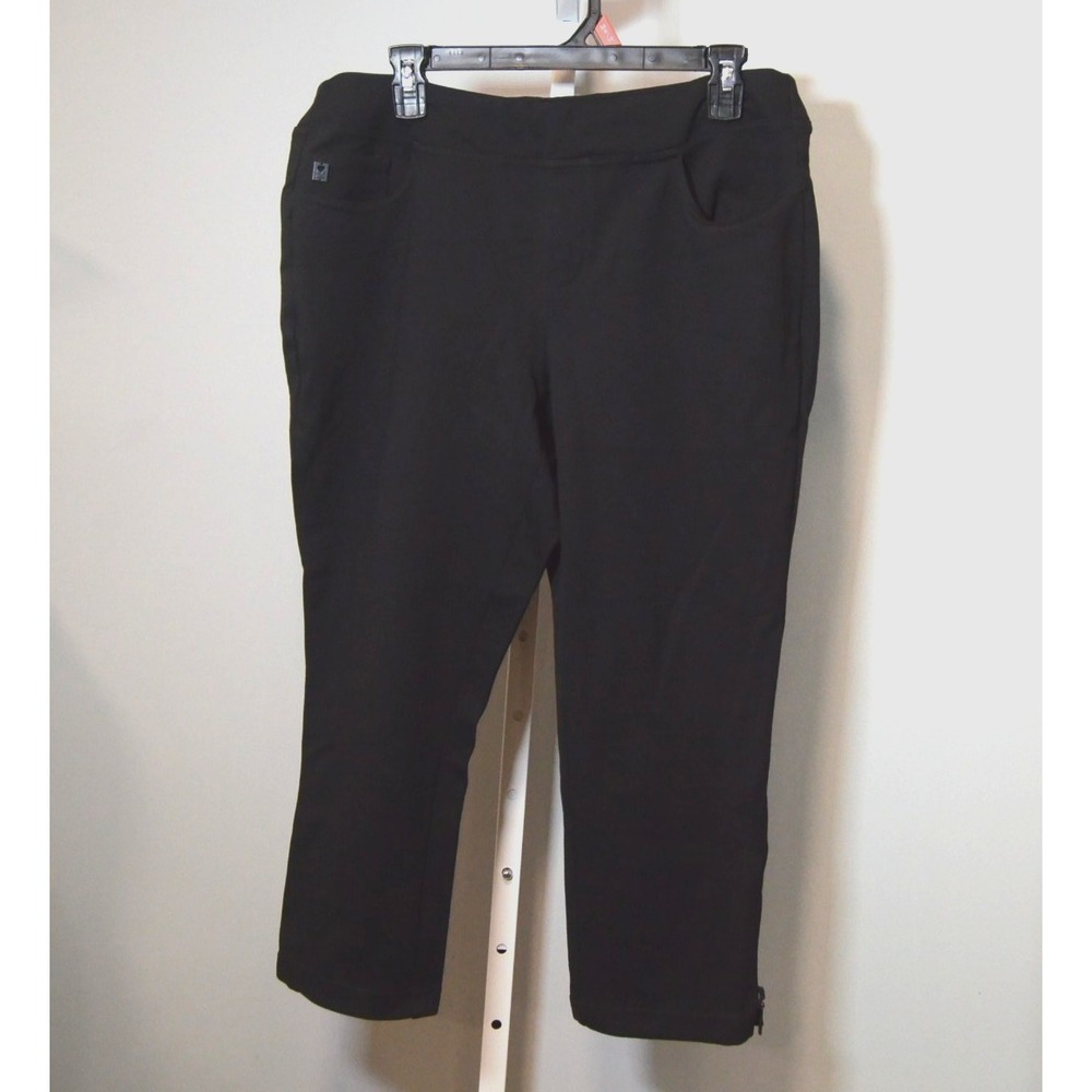 belle Kim Gravel Women's Size 14P Black Cropped Pants Zippers at Leg Hem